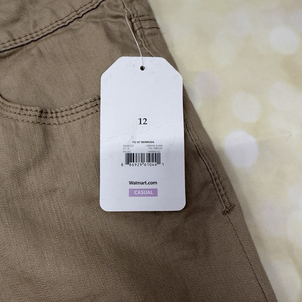 Faded Glory Khaki Shorts Size 12 10" Length Cotton Stretch Cuffed Beige Pockets - Picture 4 of 9